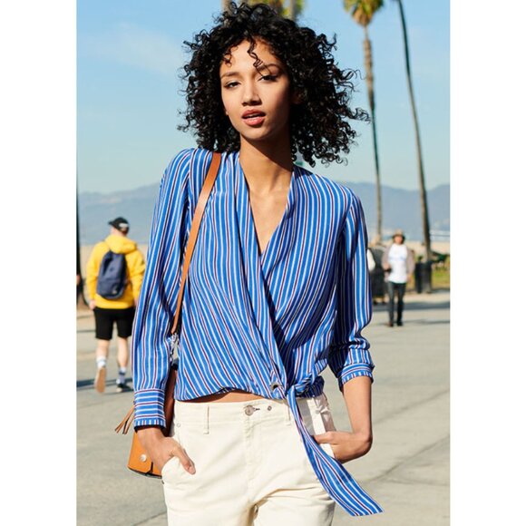 rag & bone Tops - Rag & Bone Felix Pinstripe Silk Tied Blouse Small